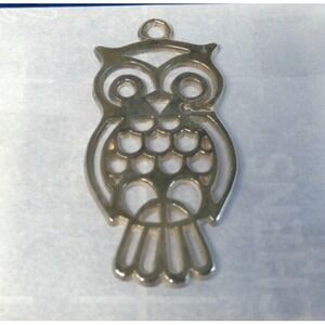 Silver Plated Owl Pendant FB Rogers Italy Mid Century Modern Cutout 3 Inch‎